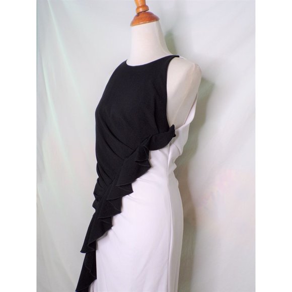 🆕TALBOT RUNHOF Bobbin2 Ruffled ColorBlock Gown Black & White 10 - Picture 10 of 16